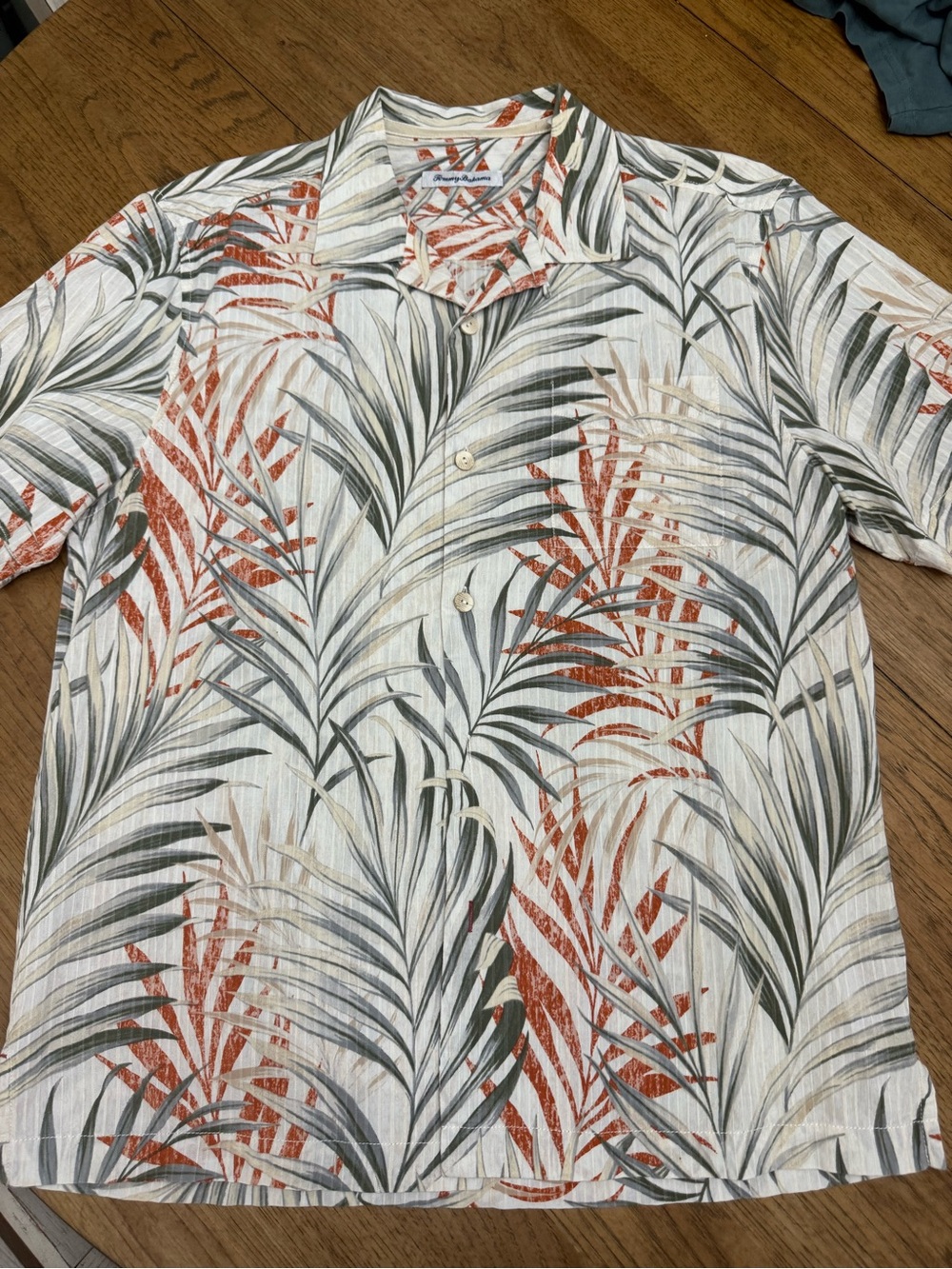 Tommy Bahama Men's Short-Sleeve Palm Print Shirt - Cream with Green & Rust